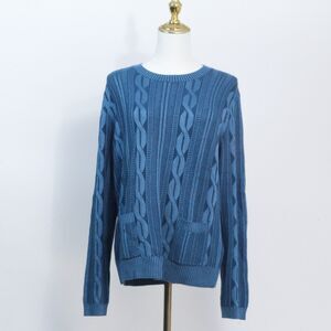 Brooks Brothers Cable Knit Crew Neck Sweater Blue Women's Front Pockets, Size XL